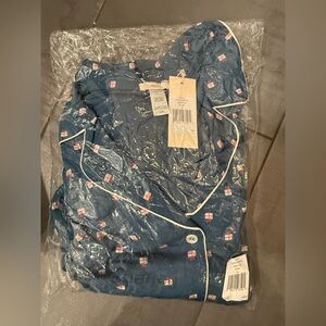 NEW Eberjey Gisele Cerulean Teal Gift Present Print TENCEL Pajamas LS Top M